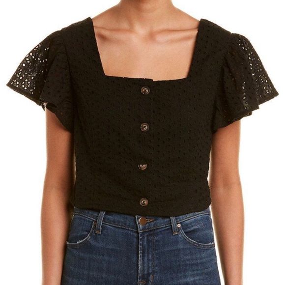 Very J Cropped Eyelet Top Black Medium Size Medium - Picture 2 of 10